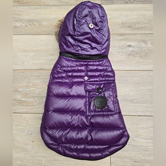 Fou Fou Doggie Puffer Vest Jacket with removable zipper hood , velcro closure M - Picture 2 of 15